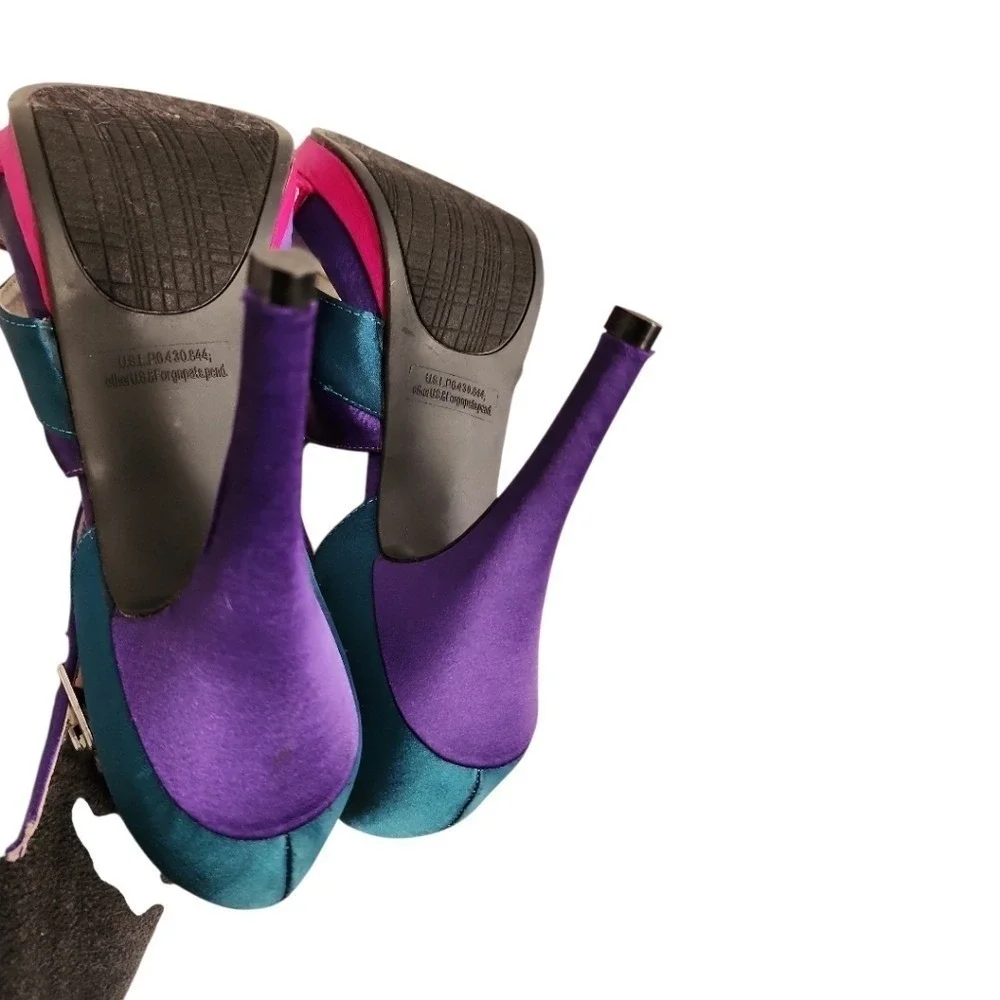 Rampage Genova Heels Women 8.5 Multicolor Colorblock Satin Stiletto Party Bold